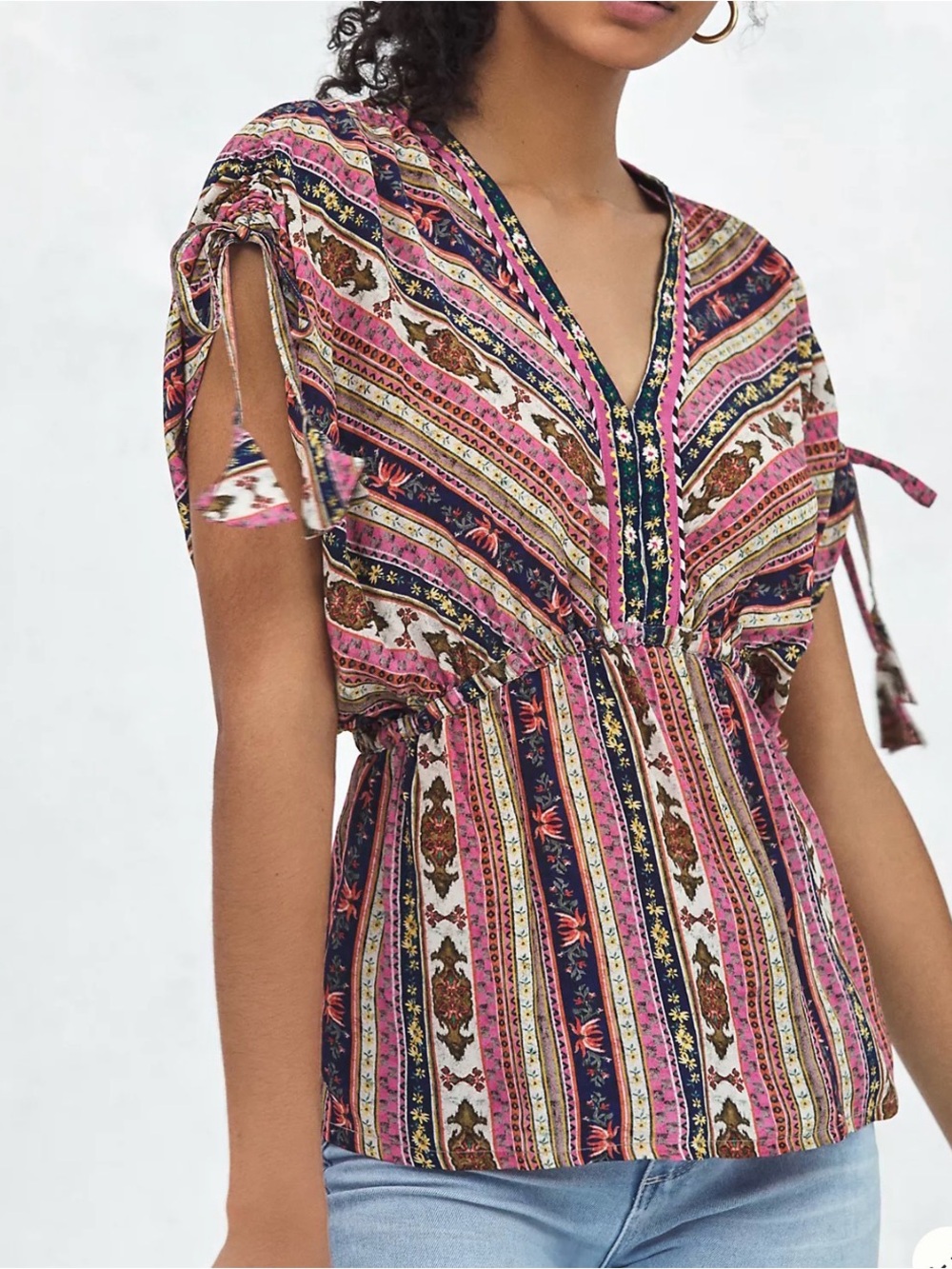 Vineet Bahl x Anthropologie Eryka Cinched Patterned Lightweight Boho Blouse XL
